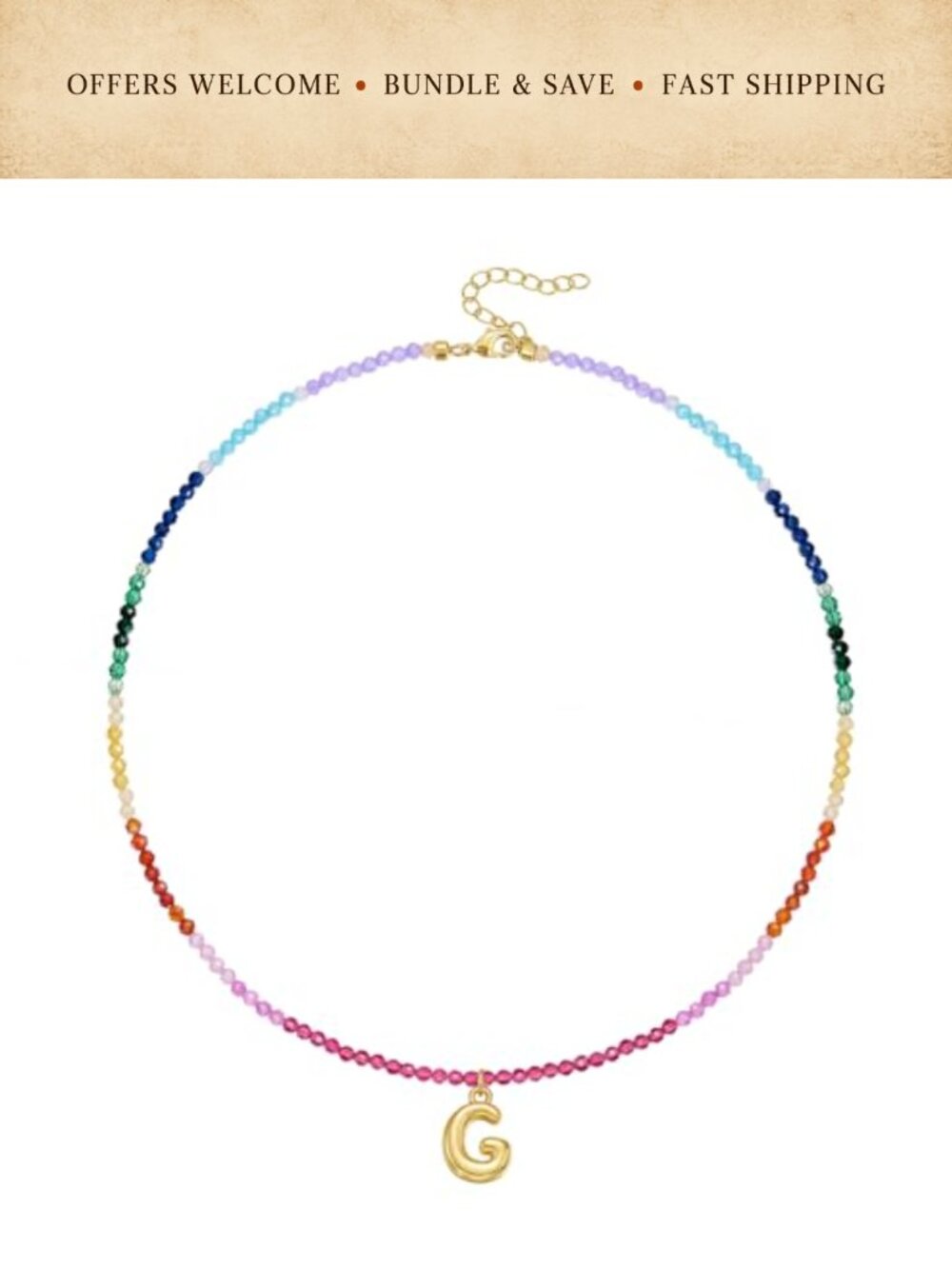 14K Gold Plated Bubble Letter Pendant Choker Beaded Initial Necklace